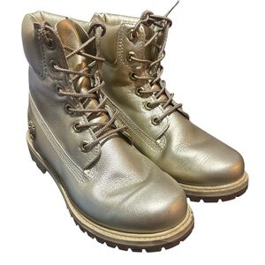 Timberland Gold Metallic Premium Leather Women Ankle Boots Sz 6 W